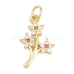 Brass Micro Pave Cubic Zirconia Pendants, Flower Charms, Long-Lasting Plated, Rack Plating, Lead Free & Cadmium Free, Real 18K Gold Plated, Orange, 18x11.5x3mm, Hole: 3.2mm(KK-F938-28G-03)
