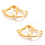 Ion Plating(IP) Stainless Steel Links, Double Heart, Real 18K Gold Plated, 10x21x1~2.5mm, Hole: 1.5mm(STAS-CJC0003-02G)