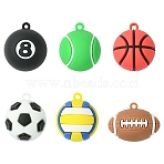 12Pcs 6 Styles PVC Opaque Plastic Pendants, Mixed Shapes, Mixed Color, 27.5~32x27~37x24~30mm, Hole: 2.5~3mm, 2pcs/style(KY-CJ0002-15)
