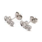 Non-Tarnish 304 Stainless Steel Stud Earring Cabochon Settings, Leaf with Horse Eye Tray, Stainless Steel Color, Tray: 5x2.5mm and 4x2mm, 6.5x10mm, Pin: 0.8mm(EJEW-I281-10P)