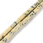 Imitation Dalmatian Porcelain Beads Strands, Cloumn, Light Goldenrod Yellow, 13~13.5x4~5mm, Hole: 1mm, about 29pcs/strand, 14.88''(37.8cm)(PORC-H011-05)