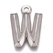 304 Stainless Steel Pendants, Alphabet, Letter.W, 16x11x2mm, Hole: 1.2mm(STAS-H119-01P-W)