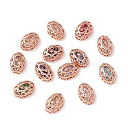 Eco-friendly Brass Micro Pave Cubic Zirconia Multi-strand Links, Rack Plating, Cadmium Free & Lead Free, Oval, Rose Gold, Mixed Color, 12x8x5mm, Hole: 1.2mm(KK-D076-01A-RG)