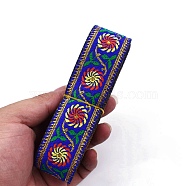 6.5M Ethnic Style Flat Embroidery Polyester Ribbons, Jacquard Ribbon, Garment Accessories, Flower Pattern, Royal Blue, 1-1/4 inch(33mm), about 7.11 Yards(6.5m)/Bundle(PW-WG60825-10)