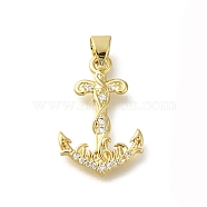 Rack Plating Brass Micro Pave Cubic Zirconia Pendants, Long-Lasting Plated, Lead Free & Cadmium Free, Anchor Charms, Real 18K Gold Plated, 21x14x2mm, Hole: 3.5x4mm(KK-Z086-68G-04)