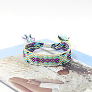Polyester Braided Rhombus Pattern Cord Bracelet, Ethnic Tribal Adjustable Brazilian Bracelet for Women, Beige, 5-7/8 inch(15cm)(FIND-PW0013-004A-11)