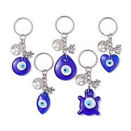 Glass Evil Eye Pendants Keychain, with Tree of Life & Elephant Alloy Findings, Mixed Shapes, 7.7~9cm(KEYC-JKC00736)