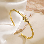 Brass Open Cuff Bangles, Knot, Real 18K Gold Plated, Inner Diameter: 1-7/8x2-1/8 inch(4.8x5.3cm)(BJEW-C070-06G)