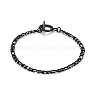Ion Plating(IP) 304 Stainless Steel Chain Bracelets for Women or Men, Figaro Chain Bracelets, Electrophoresis Black, 8 inch(20.3cm)(BJEW-A039-03EB)