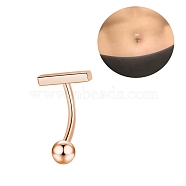 304 Stainless Steel T-Shaped Curved Barbell, Piercing Navel Ring for Women, Rose Gold, 18x12mm, Pin: 1.6mm(AJEW-G041-04RG)