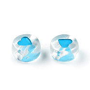 Transparent Acrylic Enamel Beads, Flat Round with Heart, Deep Sky Blue, 7x4mm, Hole: 1.8mm, about 108000~111000pcs/15000g(MACR-N008-60A)