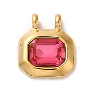 Glass Pendants, with 304 Stainless Steel Finding, Octagon Charms, Real 14K Gold Plated, 19x16x4.5mm, Hole: 2.8mm(STAS-L022-299G)