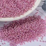 MIYUKI Round Rocailles Beads, Japanese Seed Beads, (RR644) Dyed Hot Pink Silverlined Alabaster, 15/0, 1.5mm, Hole: 0.7mm, about 5555pcs/bottle, 10g/bottle(SEED-JP0010-RR0644)