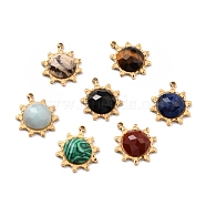 Natural Gemstone Pendants, with Ion Plating(IP) 304 Stainless Steel Findings, Real 24K Gold Plated, Mixed Dyed and Undyed, Faceted, Sun, 17x14x4mm, Hole: 1.4mm(STAS-I189-04G)