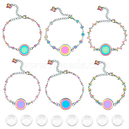 Blank Dome Flat Round Link Bracelet Making Kit, Including 304 Stainless Steel Bracelet Making with Cabochon Settings, Glass Cabochons, Rainbow Color, 14Pcs/box(DIY-UN0003-83)