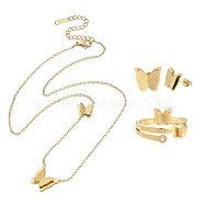 304 Stainless Steel Butterfly Stud Earrings & Finger Ring & Pendant Necklace, Jewelry Set for Women, Golden, 10x12x3.5mm, Pin: 0.8mm, US Size 7 1/4(17.5mm), 16.26 inch(41.3cm)(SJEW-TZ0001-02)