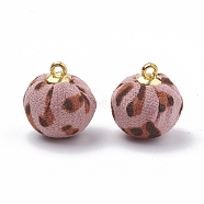 Handmade Cloth Fabric Covered Pendants, with Golden Tone Alloy Findings, Round, Pink, 16~17x14mm, Hole: 1.5mm(WOVE-N006-21D)