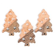 Transparent Resin & Walnut Wood Pendants, with Gold Foil, Christmas Tree, Dark Salmon, 40x26.5x3mm, Hole: 2mm(RESI-S389-006A-B04)