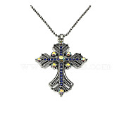 Cross Rhinestone Pendant Necklaces, with Antique Silver Alloy Ball Chains, Sapphire, 27.56 inch(70cm)(FK0815-5)
