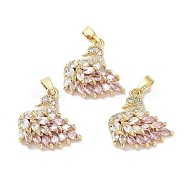Rack Plating Brass Micro Pave Pink Cubic Zirconia Pendants, Swan Charms, Long-Lasting Plated, Cadmium Free & Lead Free, Real 18K Gold Plated, 19x18.5x6mm, Hole: 2.5x4mm(KK-G482-13G)