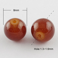 Imitation Jade Glass Beads Strands, Spray Painted, Round, Sienna, 8mm, Hole: 1.3~1.6mm, about 100pcs/strand, 31.4 inch(X-DGLA-S076-8mm-34)