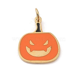 Christmas Theme 304 Stainless Steel Pendants, with Enamel and Jump Ring, Real 14K Gold Plated, Pumpkin, 14x11.5x1mm, Hole: 3mm(STAS-F305-07)