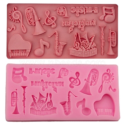 DIY Cake Decoration Silicone Molds, Fondant Molds, for Chocolate, Candy Making, Rectangle with Musical Note, Hot Pink, 112x56x8mm(BAKE-PW0008-14)