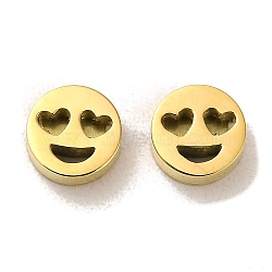 304 Stainless Steel Beads, Flat Round with Like Expression, Real 14K Gold Plated, 8x2.8mm, Hole: 1.6mm(STAS-L022-147G)