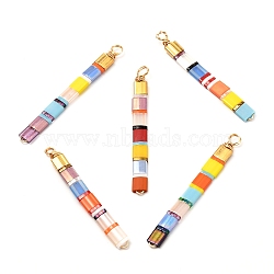 Glass Japanese Seed Beads Pendant, with Eco-Friendly Copper Finding, Mixed Color, 50x5x4mm, Hole: 2.8mm(PALLOY-JF00986)