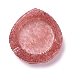 Natural Rose Quartz Ashtray, with Resin, Home OFFice Tabletop Decoration, Teardrop, 101x99x21mm, Inner Diameter: 71x70mm(DJEW-F015-08D)