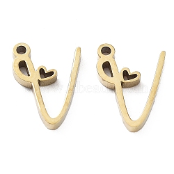 304 Stainless Steel Charms, Laser Cut, Real 14K Gold Plated, Letter V, 11x8x1.5mm, Hole: 1mm(STAS-M327-02G-V)