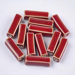 Handmade Porcelain Beads, Fancy Antique Glazed Porcelain, Cuboid, Red, 23~29x7~10x7~10mm, Hole: 2.5~3mm(PORC-S498-28M)