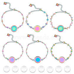 Unicraftale Blank Dome Flat Round Link Bracelet Making Kit, Including 304 Stainless Steel Bracelet Making with Cabochon Settings, Glass Cabochons, Rainbow Color, 14Pcs/box(DIY-UN0003-83)