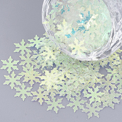 Ornament Accessories, PVC Plastic Paillette/Sequins Beads, No Hole/Undrilled Beads, Christmas Snowflake, Light Green, 9.5x8x0.4mm, about 30700pcs/500g(PVC-T005-004B-A)