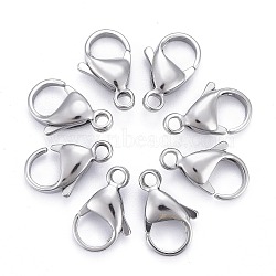 304 Stainless Steel Lobster Claw Clasps, Parrot Trigger Clasps, Grade A, Size: about 9mm wide, 15mm long, 4mm thick, hole: 2mm(X-STAS-AB15)