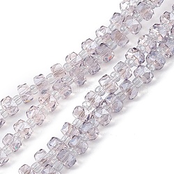 Transparent Electroplate Glass Beads Strands, Faceted, Rondelle, Pearl Luster Plated, Thistle, 5.5x3.5~4mm, Hole: 1mm, about 100pcs/strand, 21.65~22.05 inch(55~56cm)(EGLA-F153-PL01)