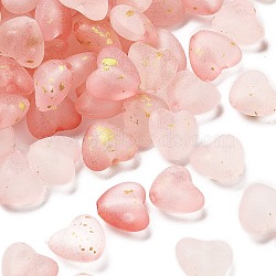 Frosted Transparent Acrylic Beads, Heart, with Gold Foil & Glitter Beads, Light Coral, 9x10x5.5mm, Hole: 1.6mm(X1-OACR-F013-06)