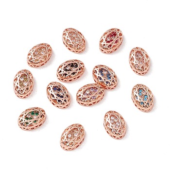 Eco-friendly Brass Micro Pave Cubic Zirconia Multi-strand Links, Rack Plating, Cadmium Free & Lead Free, Oval, Rose Gold, Mixed Color, 12x8x5mm, Hole: 1.2mm
