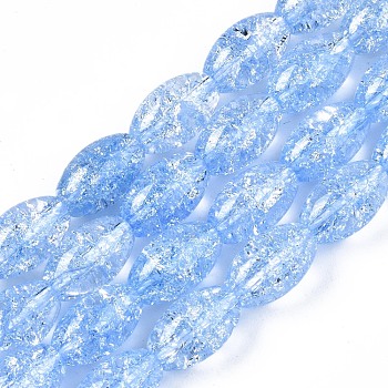 Transparent Crackle Glass Beads Strands, Dyed & Heated, Oval, Cornflower Blue, 13x8mm, Hole: 1.2mm, about 30pcs/strand, 15.75''(40cm)