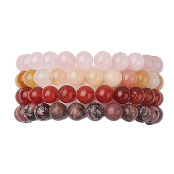 4Pcs Constellation 8mm Round Natural Rhodonite & Rose Quartz & Dyed Jade & Carnelian Beaded Stretch Bracelets for Women, Capricorn, Inner Diameter: 2-1/4 inch(5.8cm)