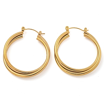 202 Stainless Steel Multi Layered Hoop Earrings, with 304 Stainless Steel Pins for Women, Golden, 34x5mm