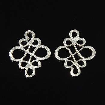 Tibetan Style Links connectors, Cadmium Free & Lead Free , Chinese knot, Silver Color Plated, 22x18.5x1mm, Hole: 2.5x3mm