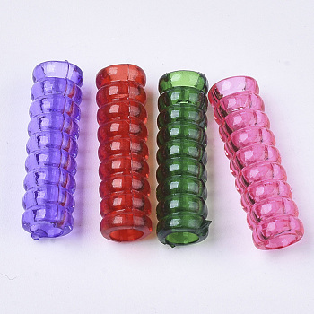 Transparent Acrylic European Beads, Dyed, Large Hole Beads, Tube, Mixed Color, 24x7mm, Hole: 5mm, about 930pcs/500g
