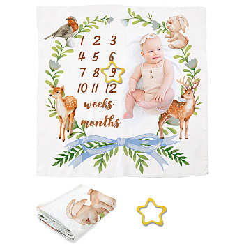 Polyester Baby Monthly Milestone Blanket for Boy and Girl, for Baby Photo Blanket Photography Background Prop Decor, Deer, 1200x1200mm