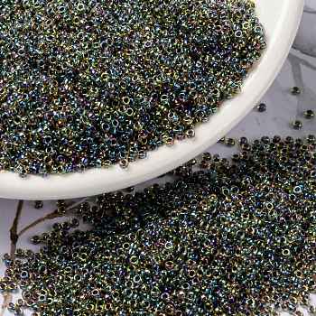 MIYUKI Round Rocailles Beads, Japanese Seed Beads, 15/0, (RR343) Dark Lime Lined Peridot, 15/0, 1.5mm, Hole: 0.7mm, about 250000pcs/pound