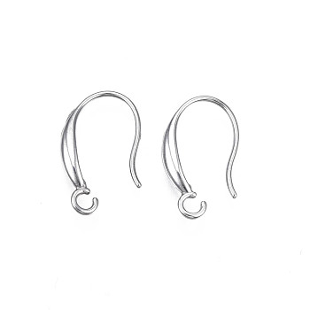 304 Stainless Steel Earring Hooks, with Horizontal Loop, Flat Ear Wire, Stainless Steel Color, 18x10x3mm, Hole: 2mm, 20 Gauge, Pin: 0.8mm