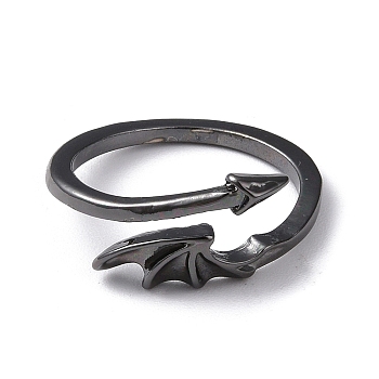 Alloy Wing Open Cuff Ring for Women, Gunmetal, Wide: 1.5~9.5mm, US Size 8 1/2(18.5mm)