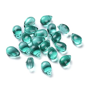 Transparent Glass Beads, Top Drilled Beads, Teardrop, Dark Cyan, 9x6x5mm, Hole: 1mm
