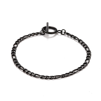Ion Plating(IP) 304 Stainless Steel Chain Bracelets for Women or Men, Figaro Chain Bracelets, Electrophoresis Black, 8 inch(20.3cm)