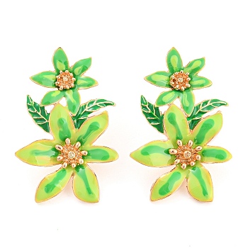 Saint Patrick's Day Theme Zinc Alloy Dangle Stud Earrings, Flower, Lime Green, 46x31.5mm